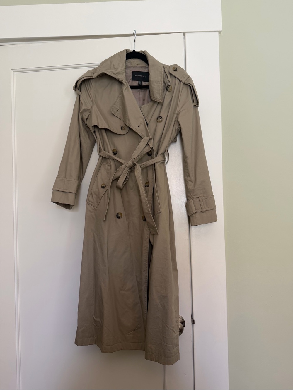 Banana Republic Taupe Trench Coat - Double-Breasted Belted